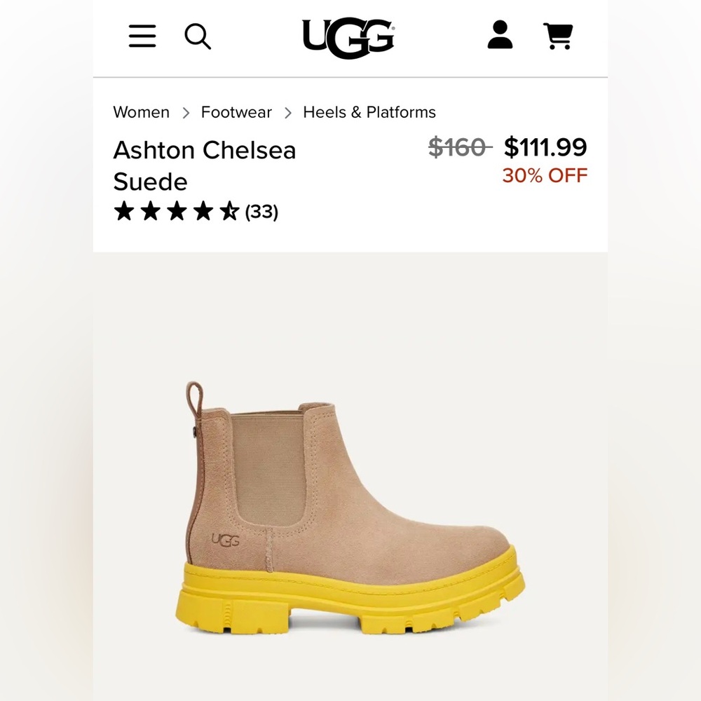 UGG SAND ASHTON CHELSEA WATERPROOF SUEDE BLOCK PLATFORM BOOTS WOMEN SIZE US 7